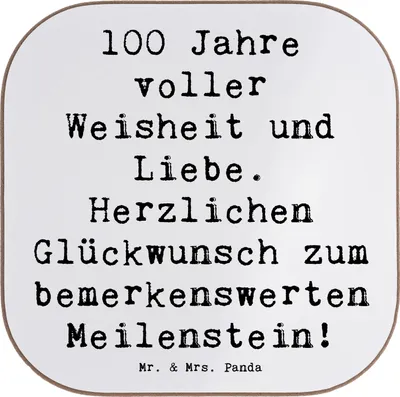 Produktbild von Mr. & Mrs. Panda Untersetzer für Gläser Spruch 100. Geburtstag - Weiß - Geschenk, Liebe, Getränkeuntersetzer, Erinnerungen, Happy Birthday, Coaster, gläseruntersetzer