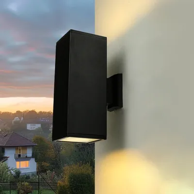 Produktbild von Up Down Außenleuchte Wand IP54 eckig H: 30 cm 2x E27 wetterfest indirekte Beleuchtung Fassadenstrahler Wandlampe Outdoor Haus Terrasse