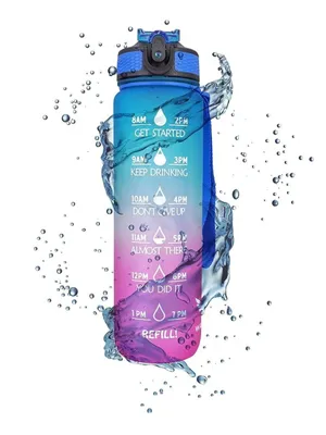 Produktbild von 1L Trinkflasche Wasserflasche für Sport mit Filter und Zeitmarkierung Blau/Lila