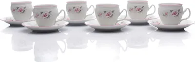 Produktbild von Thun 1794 Tassen und Untertassen, 240 ml, Tschechisches Porzellan, Bernadotte, rosa, rosa Streifen, Thun, 6 Stück
