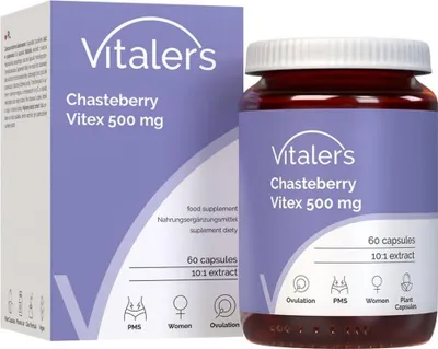 Image de Vitaler's Chasteberry Vitex 500 mg – 60 gélules, végétalien, cure de 2 mois, sans conservateurs, composition pure