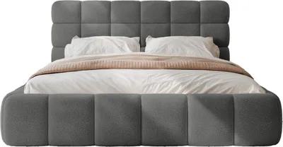 Productafbeelding van FEDVE Boxspringbed BIVIO, bekleed met bouclé-stof, 160x200 cm, antraciet