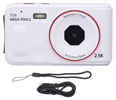 Obrázek produktu pro Digitální fotoaparát, 72 MP, 2,5K, 16násobný zoom, automatické zaostřování, stabilizace obrazu, 2,4palcový displej, přenosný, kompaktní, pro děti, studenty, vlogování, bílý