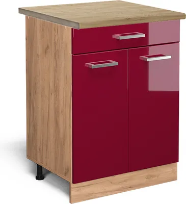 Obrázok produktu pre Kuchynská spodná skrinka Vicco R-Line Červený vysoký lesk 60 cm so zásuvkou, AP dub, Model 46077