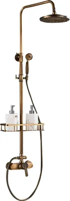 Produktbild von Duschsystem - Wandmontiertes Armatur-Set - Regendusche 360° Schwenkbar - Handbrause - Messing - Komplett-Set