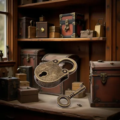 Produktbild von Vintage-Mini-Vorhängeschloss aus Metall mit Schlüsseln zur Dekoration von Puppenhäusern