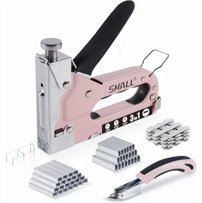 Obrázek produktu pro Sada pro zatavování papírů 3 v 1, obsahující 3000 sponek, s nastavitelnou silou zatlačení, včetně nástroje pro odstraňování sponek, barva růžová