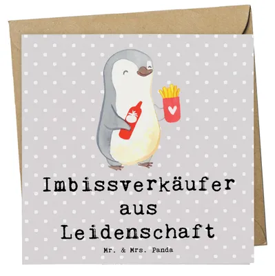 Produktbild von Mr. & Mrs. Panda Grußkarte Imbissverkäufer Leidenschaft - Grau Pastell - Geschenk, Glückwunschkarte, Pommesliebe, Lustig, faltkarte, Klappkarte, doppelkarte, anlasskarte