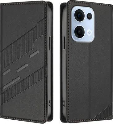 Productafbeelding van Hoesje voor Oppo Reno13 - Phonesta portemonneehoes met reliëflijnen - Zwart