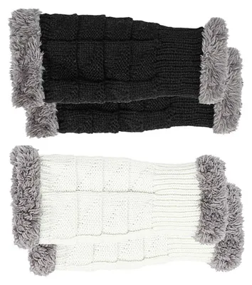 Produktbild von Winterliche Armstulpen, warme fingerlose Handschuhe, handgehäkelt, Schwarz+Weiß