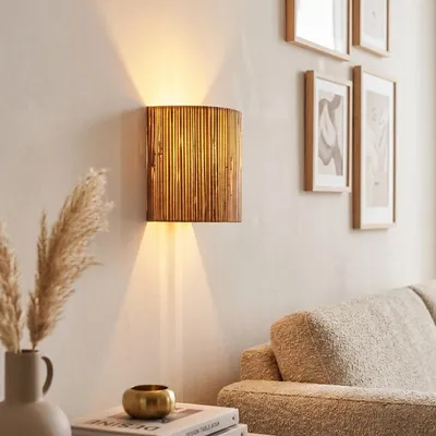 Produktbild von Arenabianca moderne Wandlampe aus Metall/Seegras in Schwarz/Natur