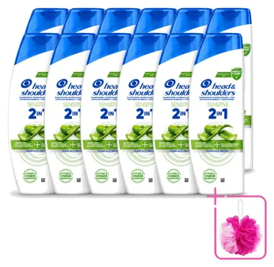 Immagine prodotto di 12 confezioni di shampoo 2-in-1 anti-forfora Head & Shoulders per pelli sensibili, formato da 300 ml, confezione risparmio, 12 pezzi