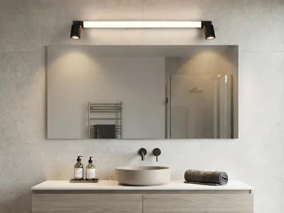 Produktbild von LED Bad Spiegelleuchte mit Schalter & 2 Spots Schwarz inkl. GU10 LED Breite 90cm