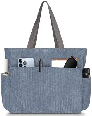 Imagen del producto de Bolso de mano para mujer Unyqoos® de tela, 38 x 30 x 11,5 cm – espacioso, plegable a 22 x 15 cm, con cremallera y varios compartimentos