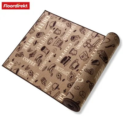 Produktbild von Floordirekt Teppichläufer Coffee, Küchenläufer rutschfest, moderner Läufer mit Kaffee-Motiven, pflegeleicht & strapazierfähig – Braun / 80 x 200 cm