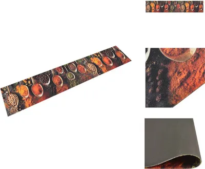 Produktbild von vidaXL Küchenteppich Waschbar Löffel & Gewürze 60x300 cm Samt -  Fußmatten