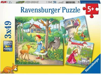 Obrázok produktu pre Ravensburger Rapunzel, Little Red Riding Hood, and The Frog Prince, 49 kusov, rozprávky, 5 rok / roky