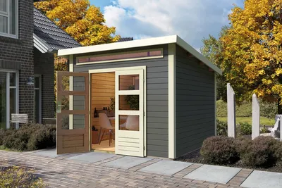 Produktbild von Karibu Gartenhaus Gerätehaus Maria E terragrau 274x274cm 28mm Wandstärke
