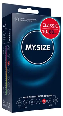 Productafbeelding van MY.SIZE Classic condooms, maat 5 | 60 mm breed | standaardverpakking van 10 stuks | extra dun, voor een natuurlijk gevoel, bijna onzichtbaar | wanddikte van 0,07 mm