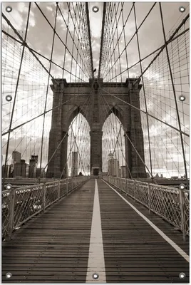 Produktbild von Wallario Outdoor-Poster für Garten oder Balkon, Motiv Brooklyn Bridge in New York, in ca. 80 x 120 cm
