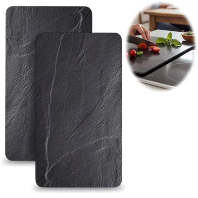 Produktbild von LS-LebenStil 2´er Set ESG Glas Herdabdeckplatten Schiefer 52x30cm Glasschneidebrett Schneidebrett Kochfeld Herdabdeckung Abdeckung Glaskeramikkochfeld Induktion