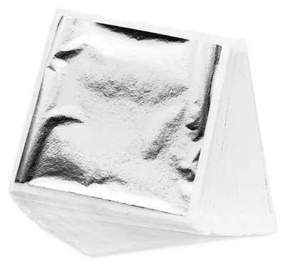 Obrázok produktu pre Imitačná strieborná fólia, 100 kusov, strieborná fólia na kreatívne projekty, rozmer 8,5 x 8 cm