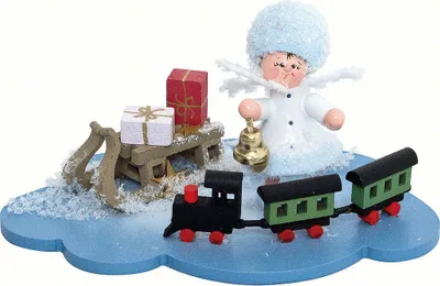 Produktbild von Schneeflöckchen mit Eisenbahn (10x7x6cm) von Drechslerei Kuhnert