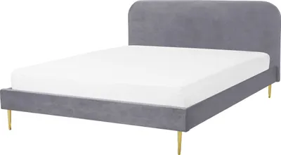 Obrázok produktu pre BELIANI Posteľ sivá čalúnená zamatová 140 x 200 cm čalúnené čelo zlaté nohy lamelový rošt minimalistický dizajn