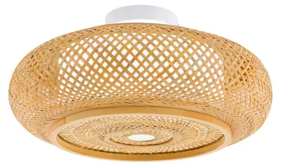 Produktbild von Rattan/Bambus Deckenleuchte - Aufputz - Handgeflochten, 3x E27 (ohne Leuchtmittel), Ø40×14 cm, 220 V, Up/Down-Licht - Gelb