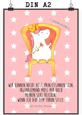 Produktbild von Mr. & Mrs. Panda Bild Einhorn Prinzessin DIN A2 - Rot Pastell - Geschenk, drucke, Unicorn, wanddeko, Monat, Geburtstagsgeschenk, Plakat, Kunstdruck, poster, Geburtstag