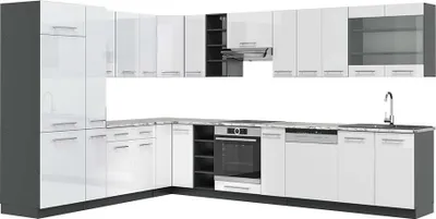 Immagine prodotto di Cucina angolare completa Vicco Fame-Line Bianco lucido/antracite 347 x 60 cm , PL Marmo, Model 47314