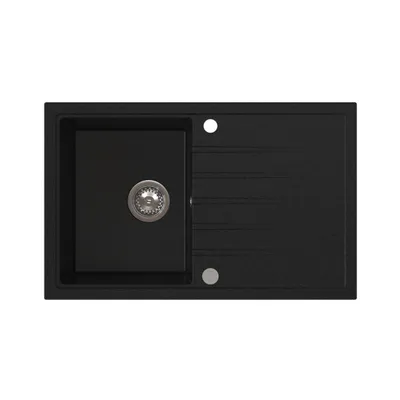 Produktbild von VBChome Granitspüle 79 x 50 x 20 cm Schwarz Einzelbecken Einbauspüle Reversibel Gesprenkelt Pflegeleichtes Spülbecken mit automatischer Siphon