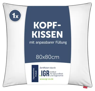 Produktbild von Blumtal Kopfkissen 80x80 cm – ergonomisches Nackenkissen – anpassbar, weich, waschbar, Mikrofaser – ideal für Allergiker & Seitenschläfer