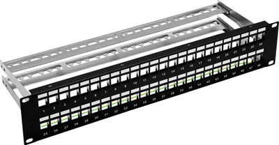 Produktbild von ProfiPatch Patchpanel 19 Zoll Verteilerfeld 48 Port Patchfeld für Keystone Module Rackeinbau 2HE schwarz
