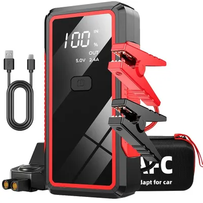 Image de Démarreur de voiture, batterie externe portable, lampe de secours, 2000 A avec sacoche