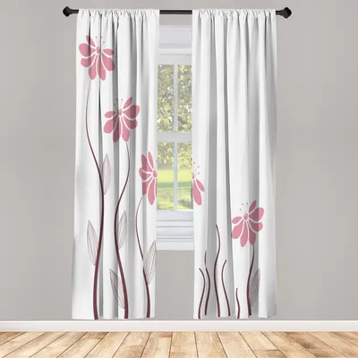 Produktbild von ABAKUHAUS Blume Vorhänge 2 Panel Set für Wohnzimmer Schlafzimmer Nachbildung, Blumenblütenblätter Mit Gestreiften Blättern Und Linien Modern Style Geometrischen Entwurfs Druck, 150 cm x 245 cm, Weiße Rose