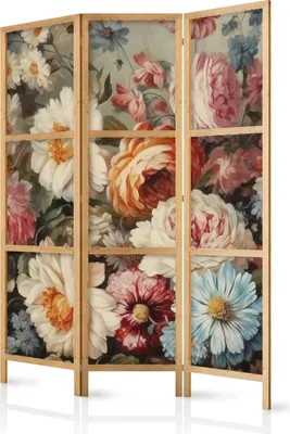Produktbild von 3-teiliger Einseitiger Vlies Japanischer Paravent - Scent of Nature - Beautiful Garden Flowers in Pastel Colors 135x172 cm Blumen b-H-10018-bh-a