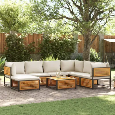 Produktbild von 8-tlg. Garten-Sofagarnitur mit Kissen Massivholz Akazie, Gartenmöbel-Sets 2024 Neu