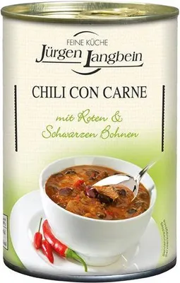 Produktbild von Jürgen Langbein Chili con Carne 400g Dose, tafelfertig, Klassiker der Tex-Mex Küche mit reichhaltiger Einlage