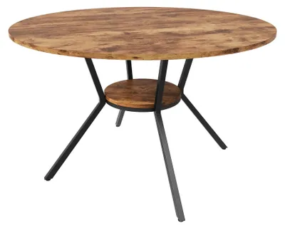 Obrázok produktu pre Okrúhly jedálenský stôl - stôl z MDF - priemer 120 cm - pre 6 osôb - s odkladacou plochou - čierna kovová konštrukcia - vintage hnedý vzhľad dreva