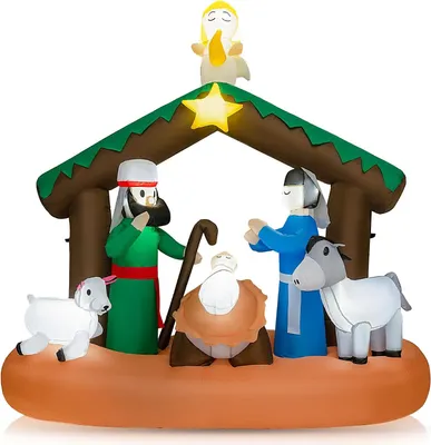 Produktbild von COSTWAY Aufblasbare Weihnachtskrippe 180cm, Weihnachtsdeko mit LED-Lichter, Nachstellung der Geburt Jesu, Weihnachtsbeleuchtung, Weihnachtsdekoration