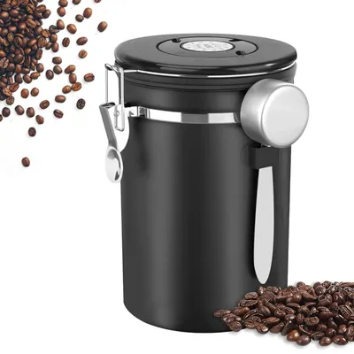 Image de Omgoods - Boîte à café hermétique en acier inoxydable avec cuillère doseuse