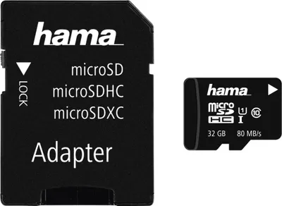 Produktbild von Hama 00213114, 32 GB, MicroSDHC, Klasse 10, UHS-I, 80 MB/s, Class 1 (U1)