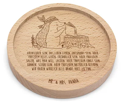 Produktbild von Mr. & Mrs. Panda Holzuntersetzer Igel Federschmuck - Transparent - Geschenk, Lagerfeuer, Coaster, Indianer, gläseruntersetzer, Tiere, Glas-Untersetzer, Tischuntersetzer