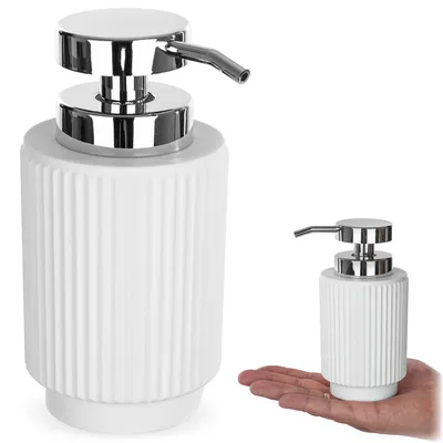 Productafbeelding van KADAX Zeepdispenser, 7,5 x 16 cm, vloeibare zeepdispenser met pomp, pompdispenser voor handzeep of afwasmiddel, handzeepdispenser van polyresine en kunststof (wit), AI-gegenereerde afbeelding