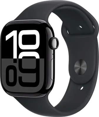 Produktbild von Watch Series 10 GPS, 46 mm Aluminiumgehäuse Diamantschwarz, Sportarmband Schwarz - M/L