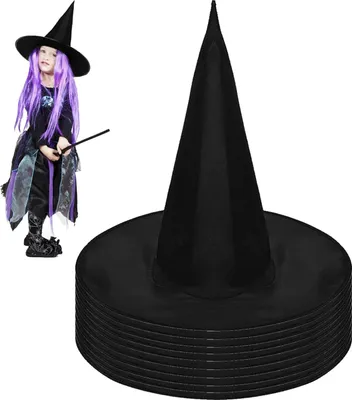 Produktbild von Halloween Hexenhut,3/4/5/10 Hexenhut Groß, Hexen Zubehör, Zauberhut für Kinder, Schwarz Hexenhut Uni, Dress-up Cosplay Kostüm Zubehör, für Halloween Karneval, Festival Verkleidung