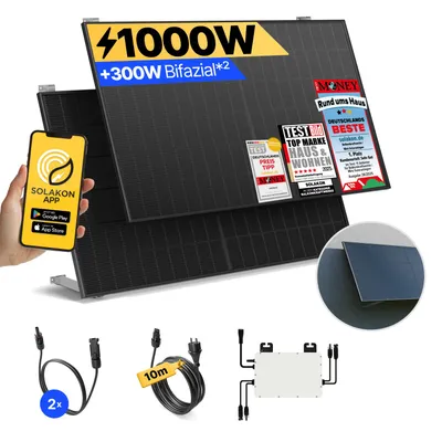 Produktbild von Balkonkraftwerk 1000W Solaranlage mit Wand/Gartenhaus Halterung Steckerfertig Komplettset Photovoltaik Anlage 800W, Kabellänge: 10m, Solakon