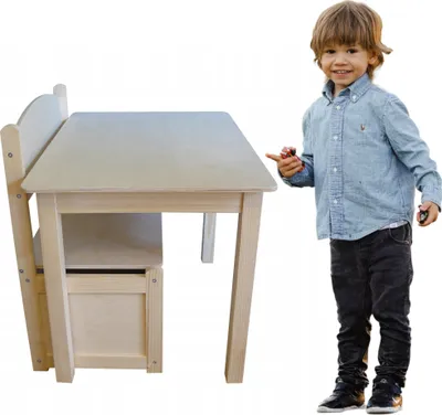 Produktbild von Kindertisch mit Bank - Set aus Holz mit Stauraum - Praktischer Tisch und Bank für Kinderzimmer