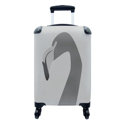 Produktbild von MuchoWow® Koffer Handgepäck Trolley Rollkoffer Kleine Reisekoffer mit 4 Rollen - Flamingo - Schwarz - Weiß - Cabin Size < 55x40x23 cm & 55x40x20 cm - Fotokoffer - Kabinenkoffer - Boardgepäck - Reise-Box - Reisekoffer - Reisegepäck - Koffer mit Bild - Trolley für Kinder